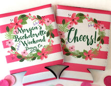 Load image into Gallery viewer, Tropical Wreath Party Huggers. Personalized Bachelorette Favors. Tropical Birthday Party Favors. Beach Bachelorette Favors. Miami, Key West!