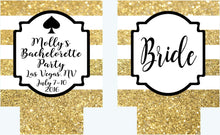 Load image into Gallery viewer, Gold and White Glitter Vegas Huggers. "Glitter" Bachelorette or Birthday Huggers. Personalized Gold Glitter Bachelorette Party Favors.