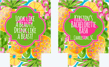 Load image into Gallery viewer, Pineapple and Flamingo Huggers. Tropical Bachelorette or Birthday Coolies. Monogram Pineapple Huggers. Pineapple Wedding Shower Huggers!
