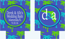 Load image into Gallery viewer, Palm Tree Vacation Huggers. Bachelorette or Birthday Beach Can Coolies. Beach Wedding Party Favors.Personalized Family vacation Huggers!