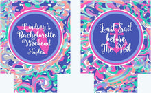 Load image into Gallery viewer, La Playa Personalized Beverage Insulators. Preppy Party favors. Monogram Bachelorette or Birthday Party Favors. Beverage Coolies!