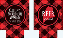 Load image into Gallery viewer, Plaid Party Huggers. Plaid Party Favors! Plaid Bachelorette Party Favors too! Flannel Party favors. Plaid Birthday Party. Asheville Party!