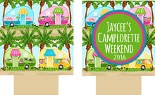 Load image into Gallery viewer, Glamping Party Huggers. Happy Camper Party Favors. Girls weekend coolies. Camper Girls Trip Favors. Personalized Camping Huggers!