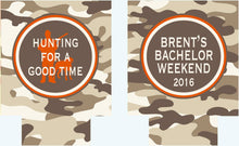Load image into Gallery viewer, Camo Bachelor Party Huggers. Guy's Birthday Huggers! Bachelor Party Camo Favors too! Guys Hunting Trip Can Koolie