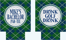 Load image into Gallery viewer, Golf Party Drink Huggers. Golfer Bachelor Party Beverage Insulators. Golf Groomsman or Birthday Party Favors. Wedding Golf Can Huggers!