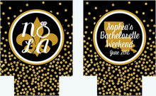 Load image into Gallery viewer, New Orleans Gold Glitter Coolies. NOLA Bachelorette or Birthday Party Coolies. New Orleans Party Favors. Personalized NOLA Coolies!