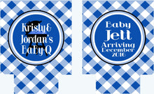 Load image into Gallery viewer, Baby Q Baby Boy Shower Drink Insulators. Baby Shower Koolies. Baby Shower Favors. Gender Reveal Party Favors. Personalized Baby Q Coolies!