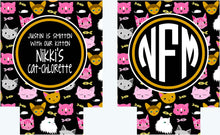 Load image into Gallery viewer, Cat Party Huggers. Cat Bachelorette huggers. Monogram Bachelorette Party Favors. Personalized Cat Birthday Can or Bottle Coolies!
