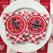 Load image into Gallery viewer, Baby Q Baby Shower Drink Insulators. BBQ Baby Shower Favors. Baby Shower Favors. Gender Reveal Party Favors. Personalized Baby Q Coolies!