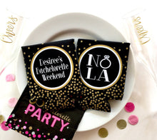 Load image into Gallery viewer, New Orleans Gold "Glitter" Coolies. NOLA Bachelorette or Birthday Party Coolies. New Orleans Party Favors. Personalized NOLA Coolies!