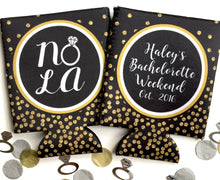 Load image into Gallery viewer, New Orleans Gold "Glitter" Coolies. NOLA Bachelorette or Birthday Party Coolies. New Orleans Party Favors. Personalized NOLA Coolies!