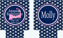 Load image into Gallery viewer, Sailboat Beverage Insulators. Nautical Girls Weekend Coolies. Monogram Bachelorette Party Favors. Personalized Nautical Huggers!