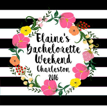 Load image into Gallery viewer, Black Stripe Wreath Hangover Bags. Black and White party favor bags. Oh Shit Kits! EMPTY Bachelorette or Wedding Hangover Tote Bag.