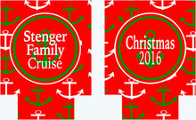 Load image into Gallery viewer, Nautical Christmas Anchor Beverage Insulators. Personalized Nautical Christmas Cruise Monogram Anchor coolies Nautical Wedding Shower
