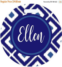 Load image into Gallery viewer, Large Ikat Luggage Tag. Personalized Women's Birthday, Bachelorette or Bridesmaid's Gift! Boho Chic Diaper bag, backpack or sports bag.