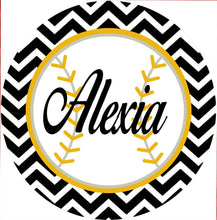Load image into Gallery viewer, Softball Bag Tag. Monogrammed Tag Perfect on a Softball bag or luggage! Softball player gift. Great team or Coaches gift. Custom colors!