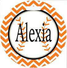Load image into Gallery viewer, Softball Bag Tag. Monogrammed Tag Perfect on a Softball bag or luggage! Softball player gift. Great team or Coaches gift. Custom colors!