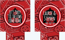 Load image into Gallery viewer, Western Birthday or Farm Party Can Coolers. Personalized Bandana Huggers. Monogram Western Party Favors. Personalized Bandana Coolies!
