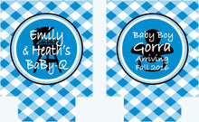 Load image into Gallery viewer, Baby Q Baby Boy Shower Drink Insulators. Baby Shower Koolies. Baby Shower Favors. Gender Reveal Party Favors. Personalized Baby Q Coolies!
