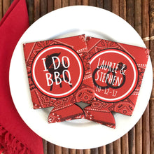 Load image into Gallery viewer, I Do BBQ Shower Huggers. BBQ Wedding Shower Koolies. BBQ Shower Favors. Favors. Personalized Barbeque Shower Favors!