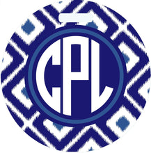 Load image into Gallery viewer, Large Ikat Luggage Tag. Personalized Women's Birthday, Bachelorette or Bridesmaid's Gift! Boho Chic Diaper bag, backpack or sports bag.