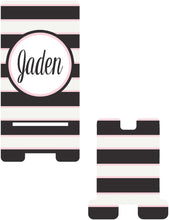 Load image into Gallery viewer, Black Stripes Cell Phone Stand. Personalized Cell Phone Stand, Fits most Cell phones, Great Custom gift! Teacher, Boss, CoWorker Gifts!