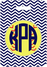 Load image into Gallery viewer, Softball Chevron Bag Tag. Personalized Softball bag tag! Monogrammed Softball gift. Great team or Coaches gift.