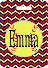 Load image into Gallery viewer, Softball Chevron Bag Tag. Personalized Softball bag tag! Monogrammed Softball gift. Great team or Coaches gift.