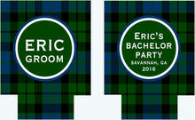 Load image into Gallery viewer, Tartan Party Huggers. Tartan Birthday Coolies! Bachelorette Party Favors too! Flannel Party favors. Plaid Bachelor Party Favors.