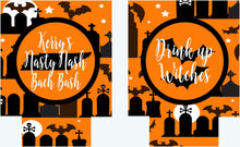Load image into Gallery viewer, Halloween Graveyard Huggers. Personalized Halloween Coolies. Monogrammed Halloween Huggers. Halloween Wedding Shower Huggers!