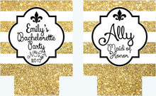 Load image into Gallery viewer, New Orleans Gold "Glitter" Party Huggers. NOLA Bachelorette or Birthday Party Coolies. New Orleans Party Favors. Personalized NOLA Coolies!
