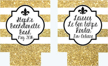 Load image into Gallery viewer, New Orleans Gold "Glitter" Party Huggers. NOLA Bachelorette or Birthday Party Coolies. New Orleans Party Favors. Personalized NOLA Coolies!