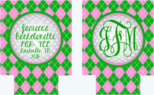 Load image into Gallery viewer, Golf Party Drink Hugger. Monogram Golf Bachelorette or Birthday Party Favors. Personalized Golf Beverage Insulator!