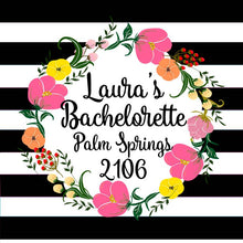 Load image into Gallery viewer, Black Stripe Wreath Hangover Bags. Black and White party favor bags. Oh Shit Kits! EMPTY Bachelorette or Wedding Hangover Tote Bag.