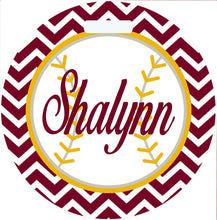 Load image into Gallery viewer, Softball Bag Tag. Monogrammed Tag Perfect on a Softball bag or luggage! Softball player gift. Great team or Coaches gift. Custom colors!