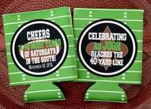 Load image into Gallery viewer, Football Huggers. Football Party Favors. Superbowl Party Gifts. Custom Football Birthday Party Favors. Personalized Football Coolies!