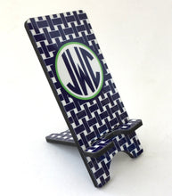 Load image into Gallery viewer, Basket Weave Cell Phone Stand. Monogrammed Phone Stand, Custom Cell phones, I phone dock for Desk night stand vanity
