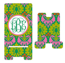 Load image into Gallery viewer, Pink and Green Damask Cell Phone Stand. Graduation Gift. Cell phone dock. Custom Phone Holder. teacher Gift! Gift for Mom.