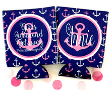 Load image into Gallery viewer, Nautical Anchor Huggers. Personalized Nautical Bachelorette or Birthday Coolies. Nautical Party Favors. Nautical Wedding Shower Huggers!
