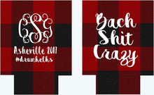 Load image into Gallery viewer, Buffalo Plaid Party Huggers. Birthday Coolies! Plaid Bachelorette Party Favors too! Flannel Vacation Plaid Huggers. Lumberjack Party!
