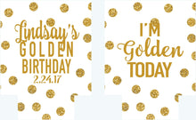 Load image into Gallery viewer, Gold and White Polka Dot Huggers. Bachelorette or Birthday Huggers. Gold "Glitter" Girl's Weekend Favors. Golden Birthday Party Favors.