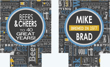 Load image into Gallery viewer, Beers and Cheers Party huggers. Beer Birthday Coolies! Bachelor Party Gifts. Cheers and Beers Party favors. Groomsman Can Cooler