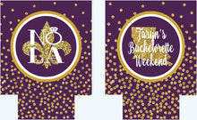 Load image into Gallery viewer, New Orleans Gold "Glitter" Huggers. NOLA Bachelorette or Birthday Party Coolies. New Orleans Party Favors!