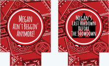 Load image into Gallery viewer, Western Birthday or Farm Party Can Coolers. Personalized Bandana Huggers. Monogram Western Party Favors. Personalized Bandana Coolies!