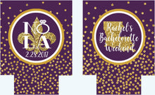 Load image into Gallery viewer, New Orleans Gold "Glitter" Huggers. NOLA Bachelorette or Birthday Party Coolies. New Orleans Party Favors!