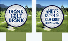 Load image into Gallery viewer, Bachelor Birthday Golf Drink Huggers. Golfer Beverage Insulators. Golf Groomsman or Birthday Party Favors. Wedding Golf Can Huggers!