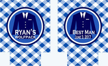 Load image into Gallery viewer, Gingham Suit Up Huggers. Bachelor Party Gingham Favors! Preppy Gingham Bachelor Party Gifts. Suit up Can Coolers.
