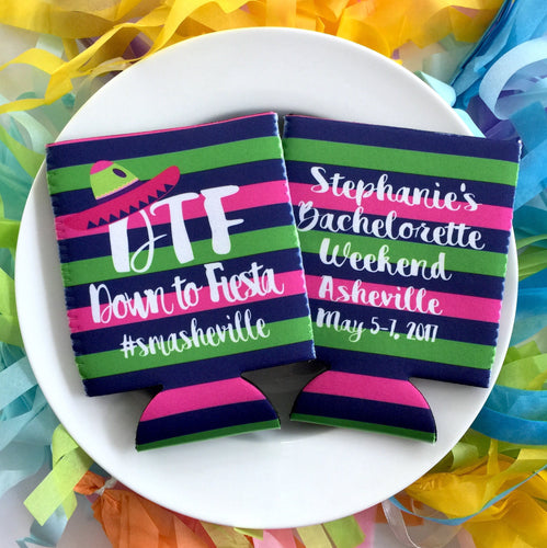 Fiesta Party Huggers. Final Fiesta Party Coolies. Monogrammed Mexican Party Favors. Fiesta Birthday or Bachelorette Party Favors!