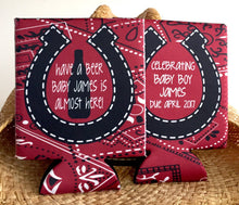 Load image into Gallery viewer, Western Birthday or Bachelorette Party Can Coolers. Personalized Western Coolies. Monogram Huggers. Personalized Coolies!