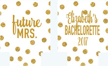 Load image into Gallery viewer, Gold and Navy Polka Dot Huggers. Bachelorette or Birthday Huggers. Gold "Glitter" and Navy Girl's Weekend Favors.